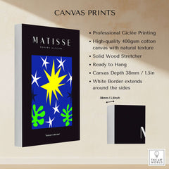 Matisse Art Prints - Stars Leaves Night Sky Abstract Print featuring vibrant stars and leaves on a canvas.
