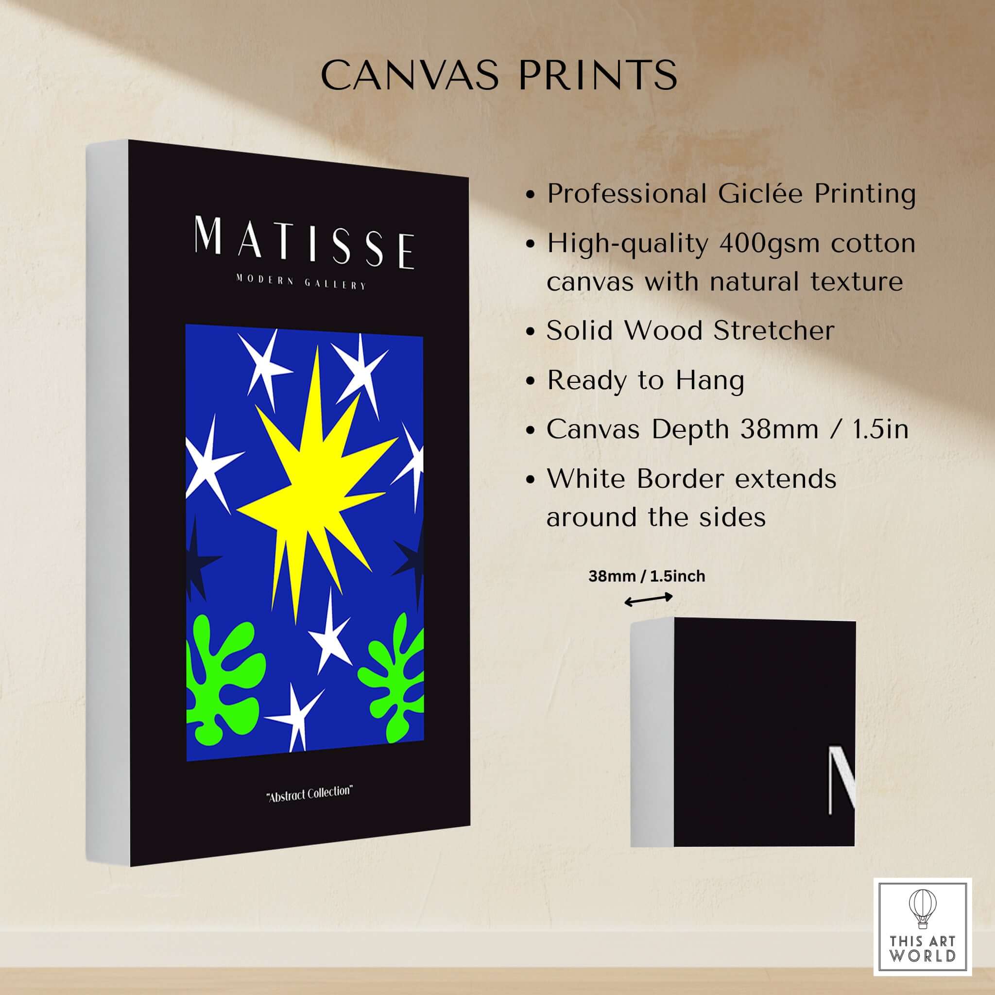 Matisse Art Prints - Stars Leaves Night Sky Abstract Print featuring vibrant stars and leaves on a canvas.