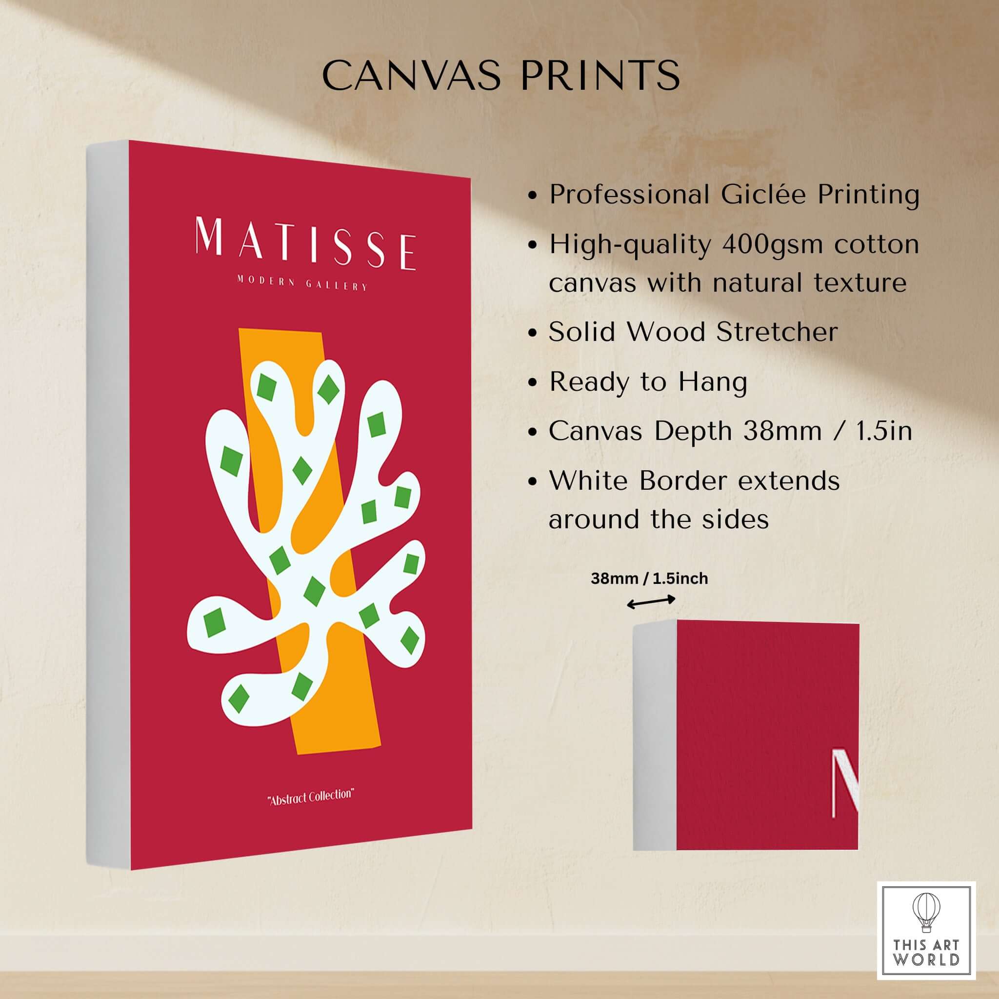 Matisse Art Prints - White Coral Abstract Green Diamonds Print on high-quality canvas, featuring unique design elements.