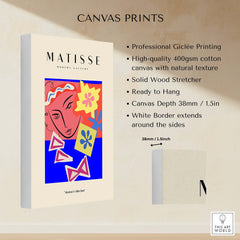 Matisse Art Prints - Abstract Face with Flowers Collage Wall Art displayed on high-quality canvas.