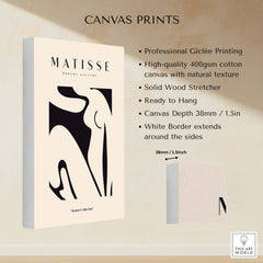 Matisse Art Prints - Black Abstract Nude Figure Poster showcasing canvas print details and features.