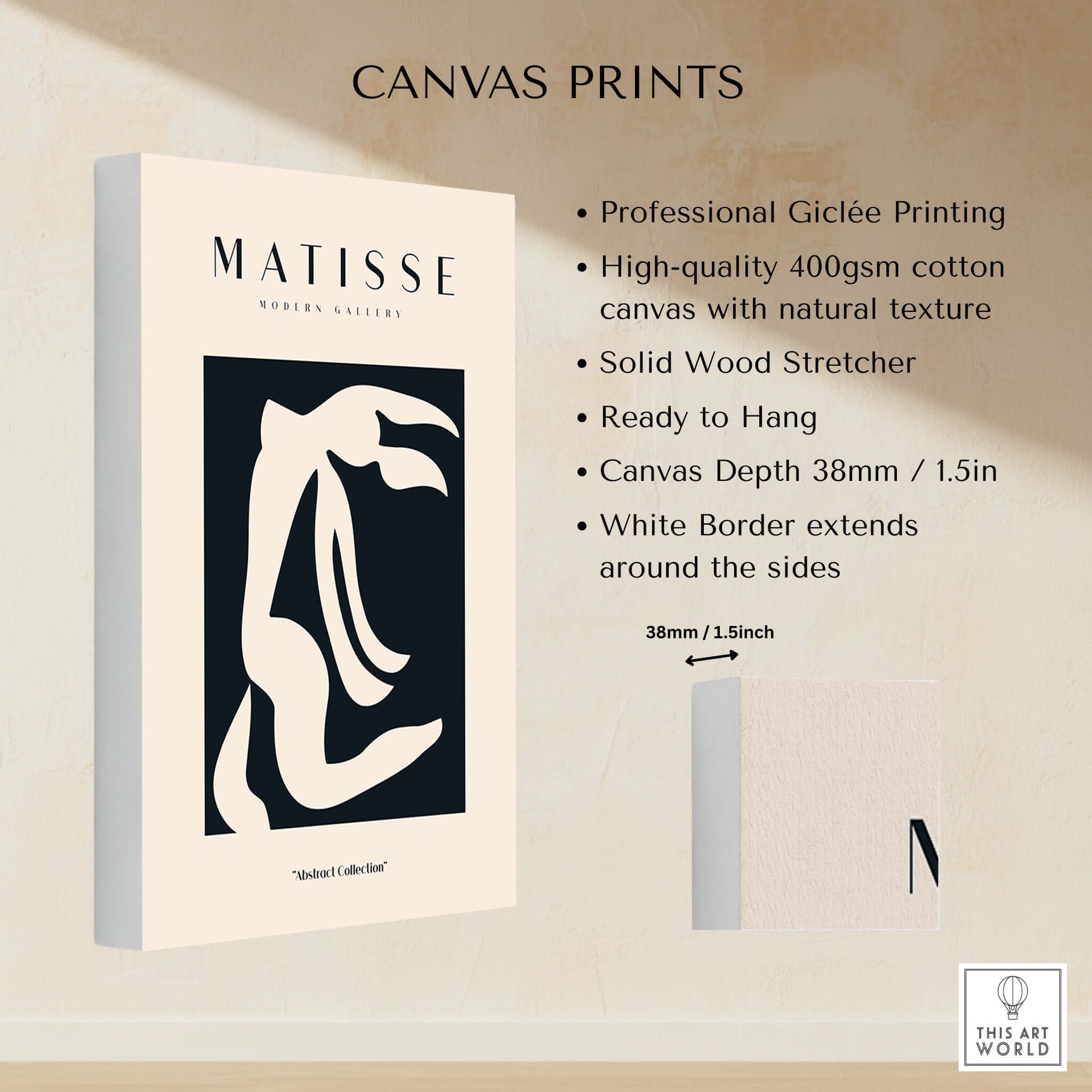 Matisse Art Prints - Abstract Organic Figure Cut Out Print displayed on canvas, featuring a professional Giclée print.