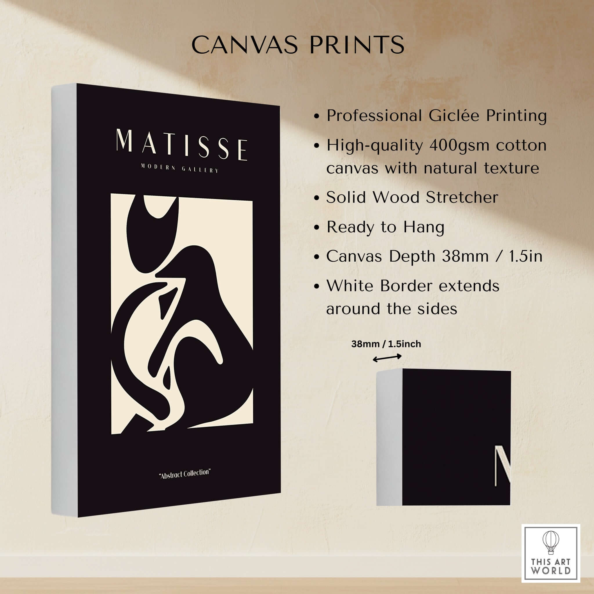 Matisse Art Prints - Black Beige Abstract Composition Poster displayed on canvas with high-quality printing details.