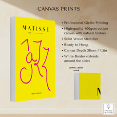 Matisse Art Prints - Jazz Pink Lettering Yellow Poster Art featuring vibrant design and professional Giclée printing.