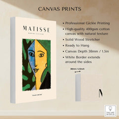 Matisse Art Prints - Split Face Blue Yellow Portrait Poster, high-quality canvas print with Giclée quality.