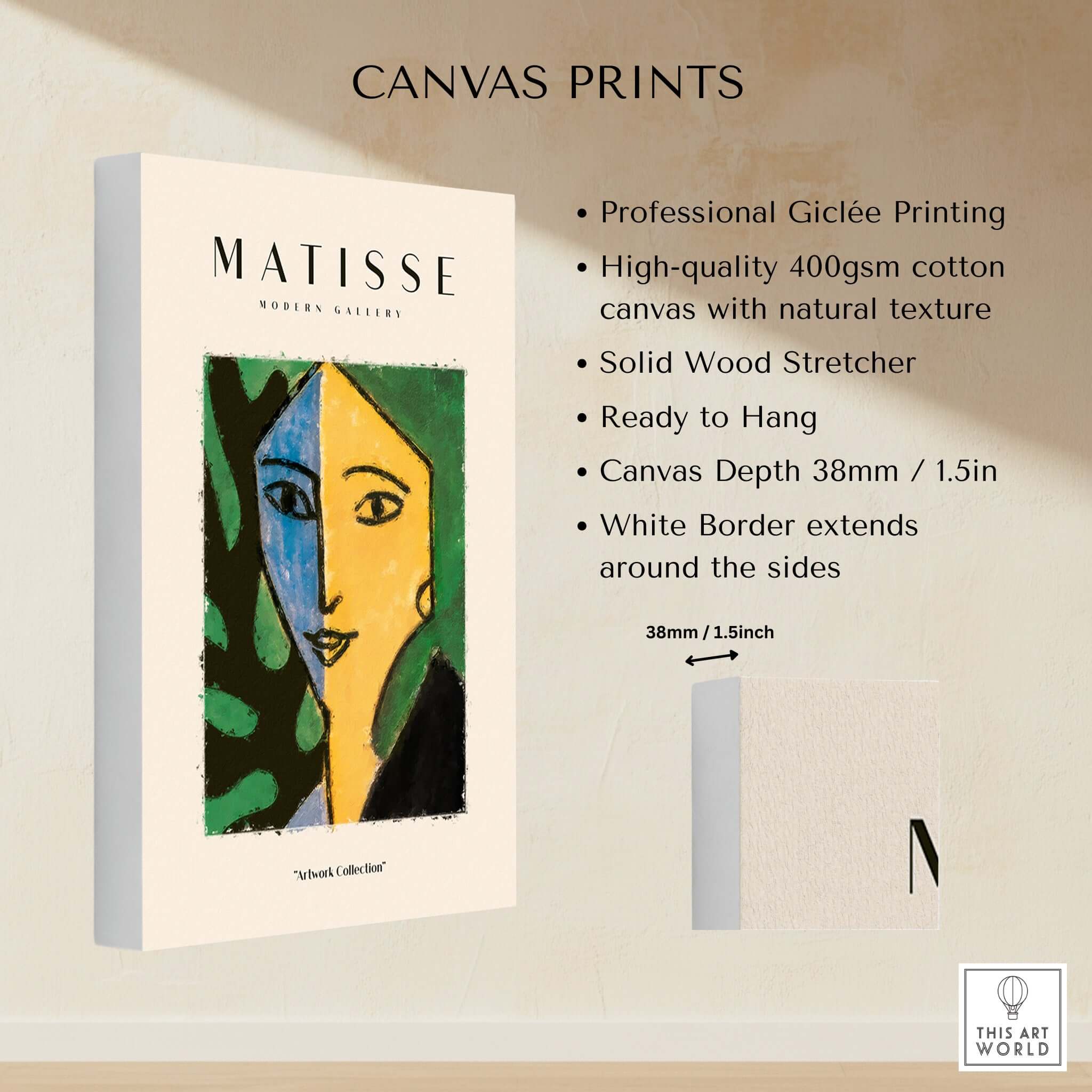 Matisse Art Prints - Split Face Blue Yellow Portrait Poster, high-quality canvas print with Giclée quality.