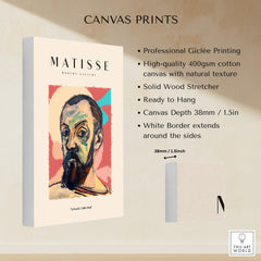 Matisse Art Prints - Expressive Self Portrait Poster on canvas with natural texture and solid wood stretcher.