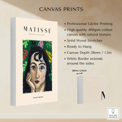 Matisse Art Prints - Pensive Woman Poster displayed on professional Giclée printing canvas with textured white border.