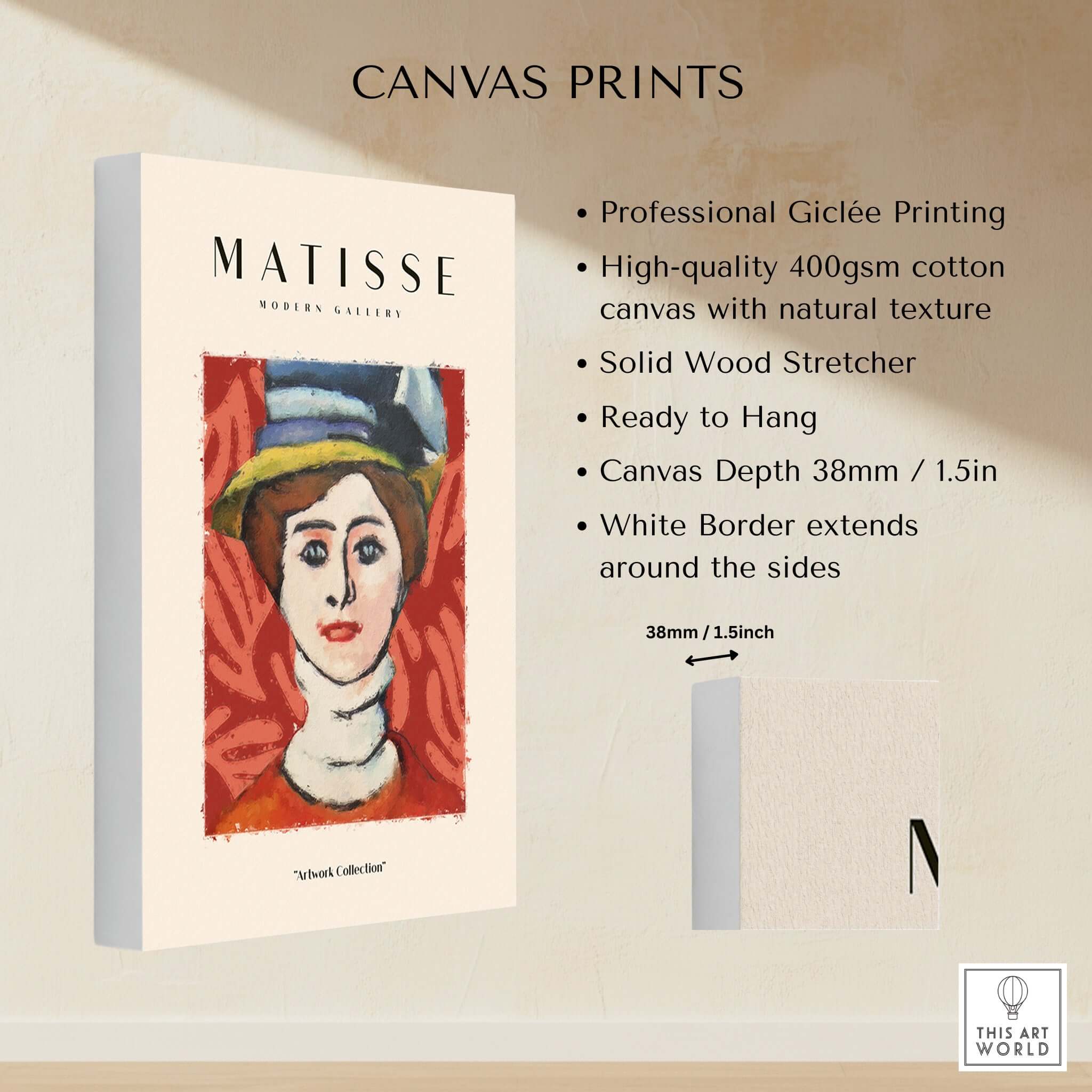 Matisse Art Prints - Woman in Elaborate Hat Portrait Poster on high-quality canvas with white border and ready to hang.
