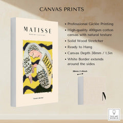Matisse Art Prints - Resting Woman Patterned Blouse Yellow on high-quality canvas with professional Giclée printing.