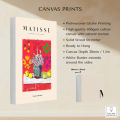 Matisse Art Prints - Still Life Flowers Lemons Red Pattern Poster featuring high-quality Giclée printing and natural texture.