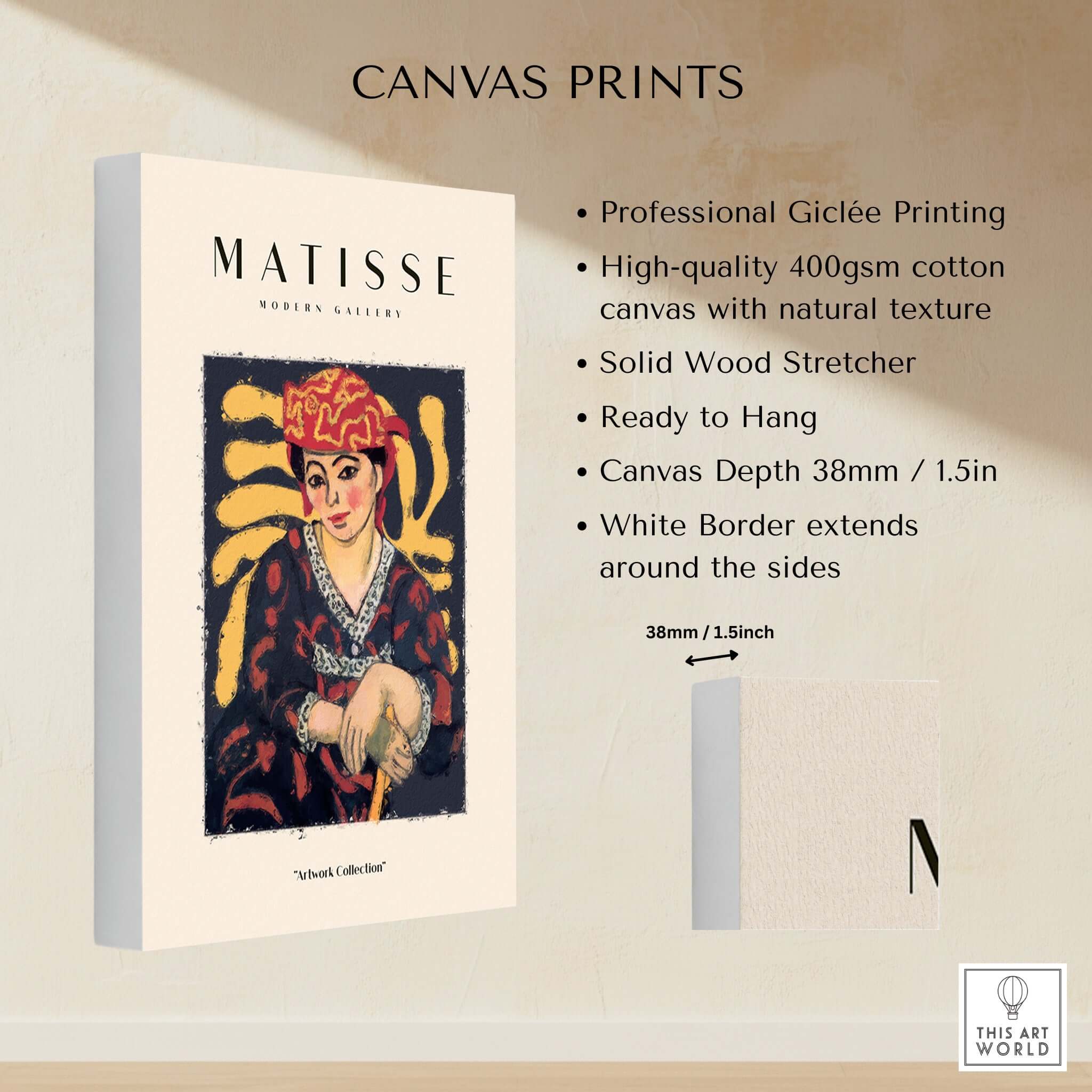 Matisse Art Prints - Woman in Patterned Hat & Dress Poster displayed as a canvas print with professional quality.