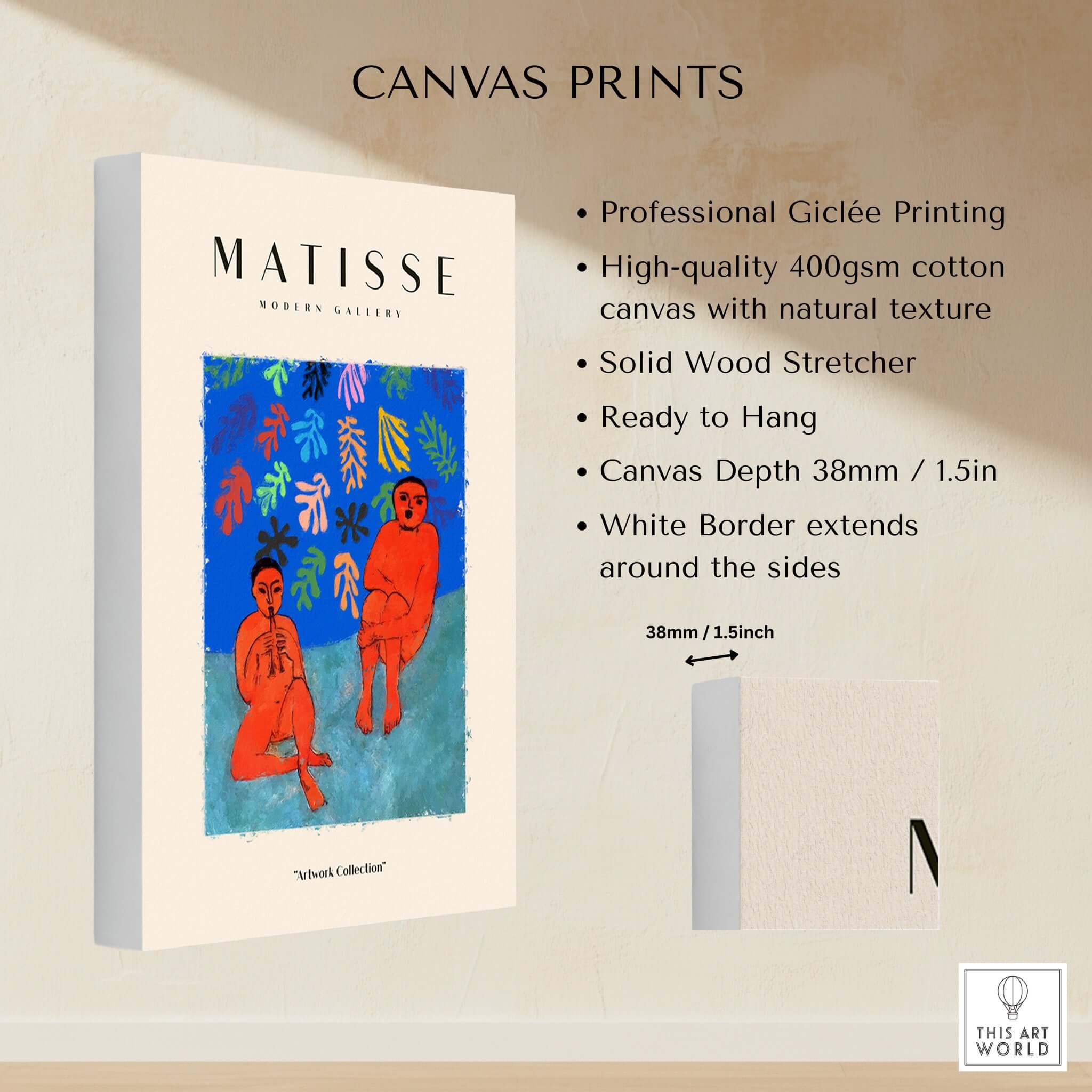Matisse Art Prints -  Two Figures Flute Poster showcasing canvas with high-quality Giclée printing and vibrant colors.