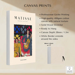 Matisse Art Prints - Two Women Guitar Interior Scene Poster showcasing vibrant colors and artistic details on a canvas print.