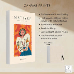 Matisse Art Prints - Woman White Blouse Blue Skirt Portrait Poster on canvas with Giclée printing details.