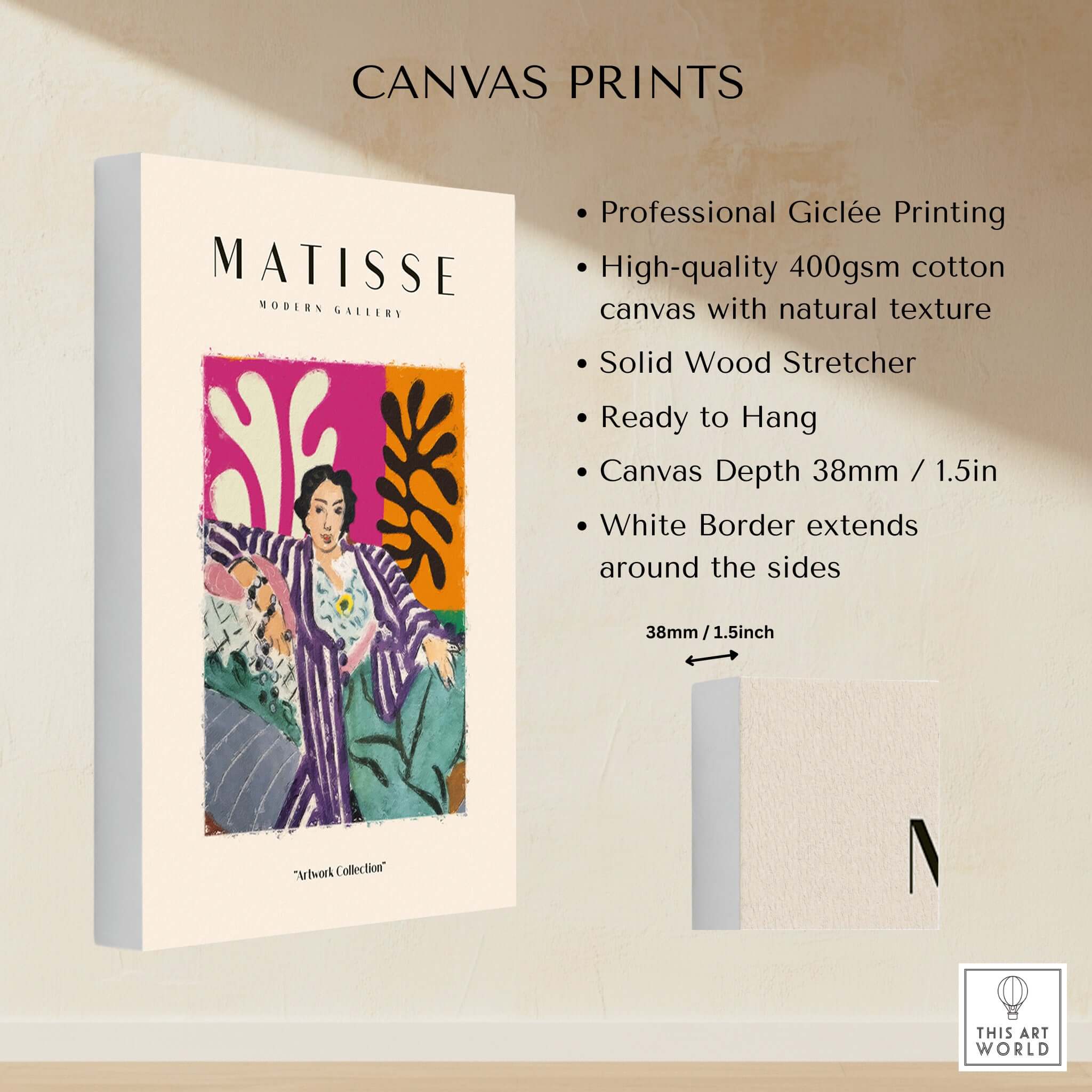 Matisse Art Prints - Reclining Woman Striped Robe Abstract Print canvas display highlighting quality and design features.