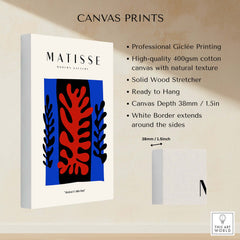 Matisse Art Prints -  Red Coral Black Leaves Blue Frame Poster showcasing professional Giclée printing on canvas.