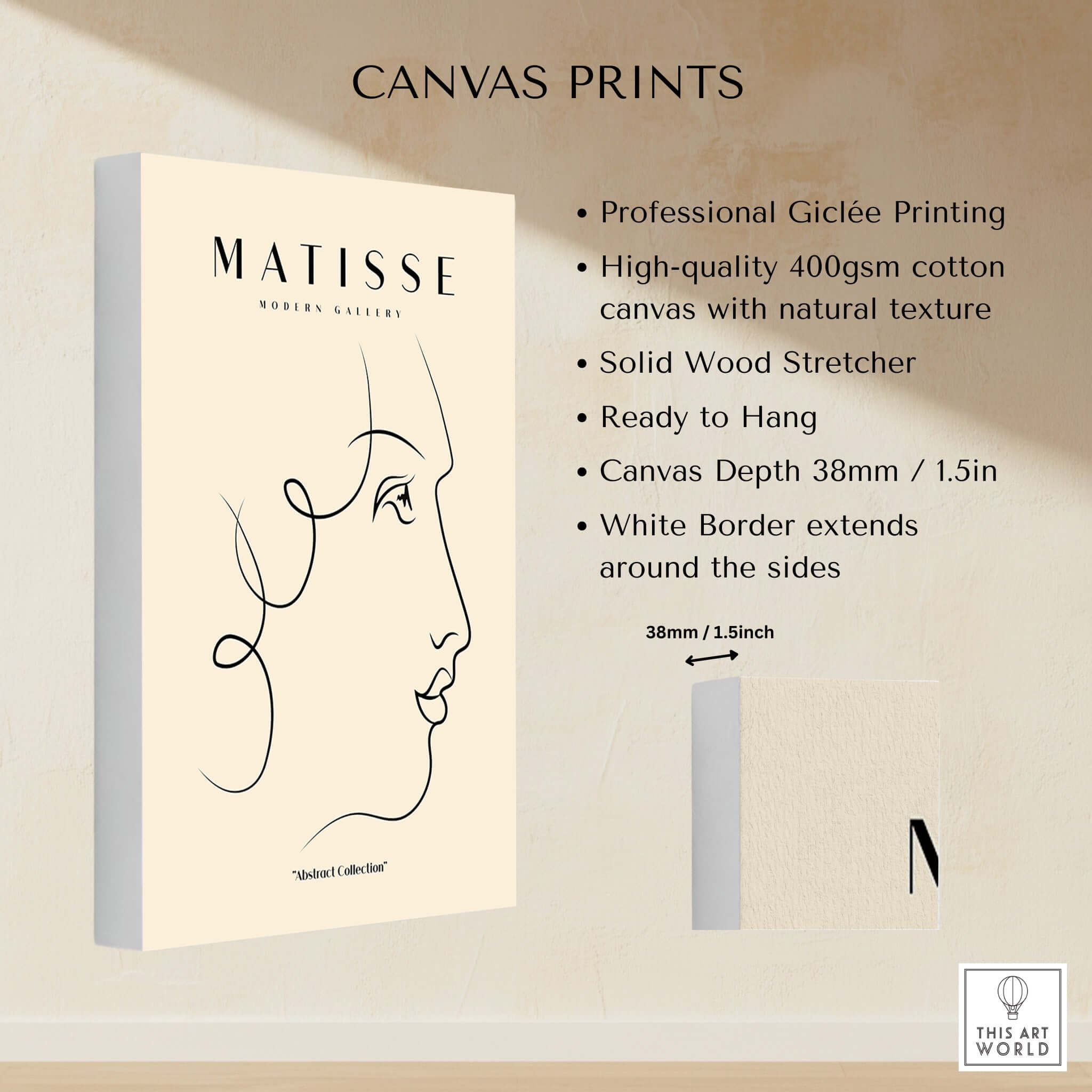 Matisse Art Prints -  Line Art of a Lady's Face Poster showcasing high-quality Giclée printing on cotton canvas.