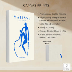 Matisse Art Prints -  Blue Nude Seated Figure Poster on high-quality canvas with natural texture and solid wood stretcher.