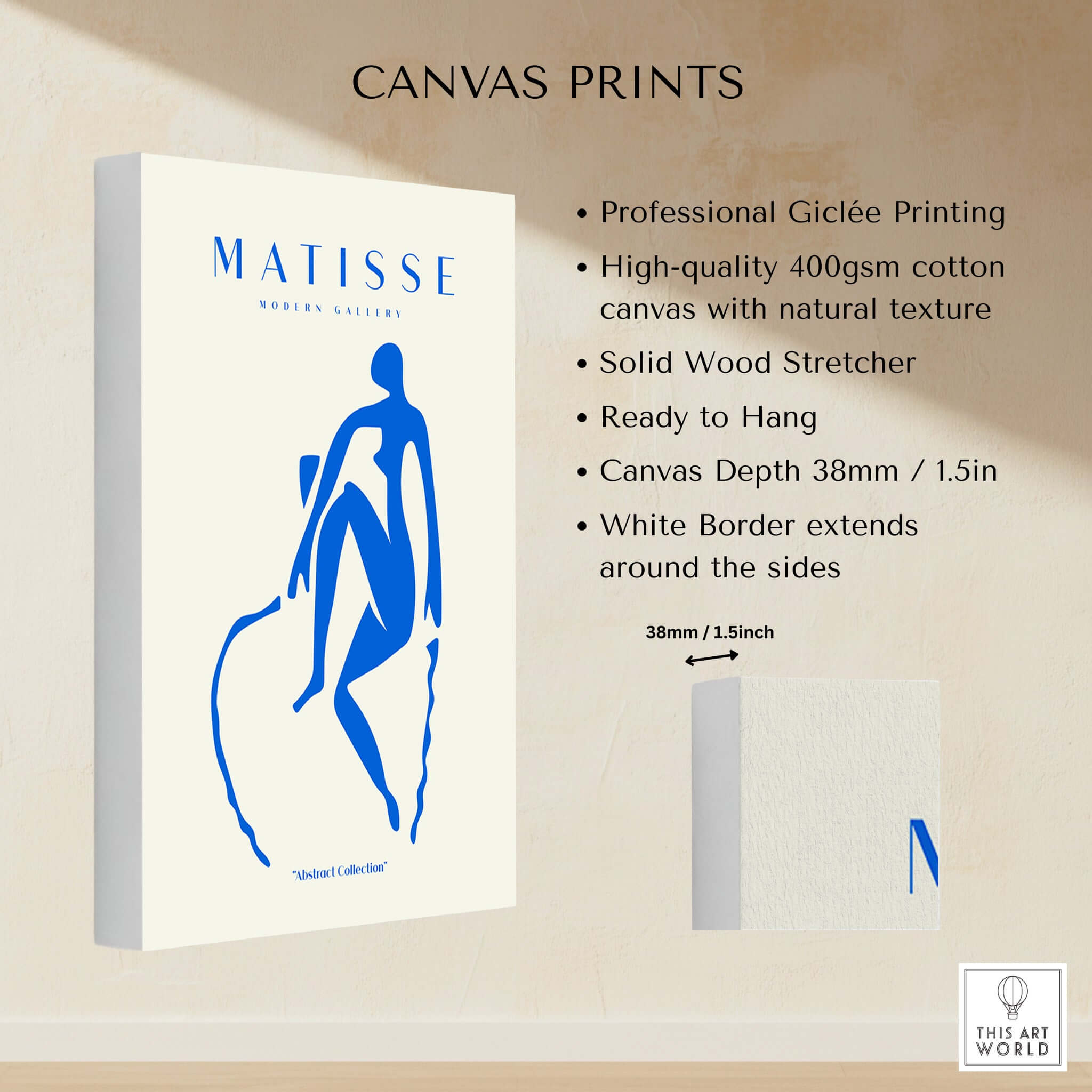 Matisse Art Prints -  Blue Nude Seated Figure Poster on high-quality canvas with natural texture and solid wood stretcher.