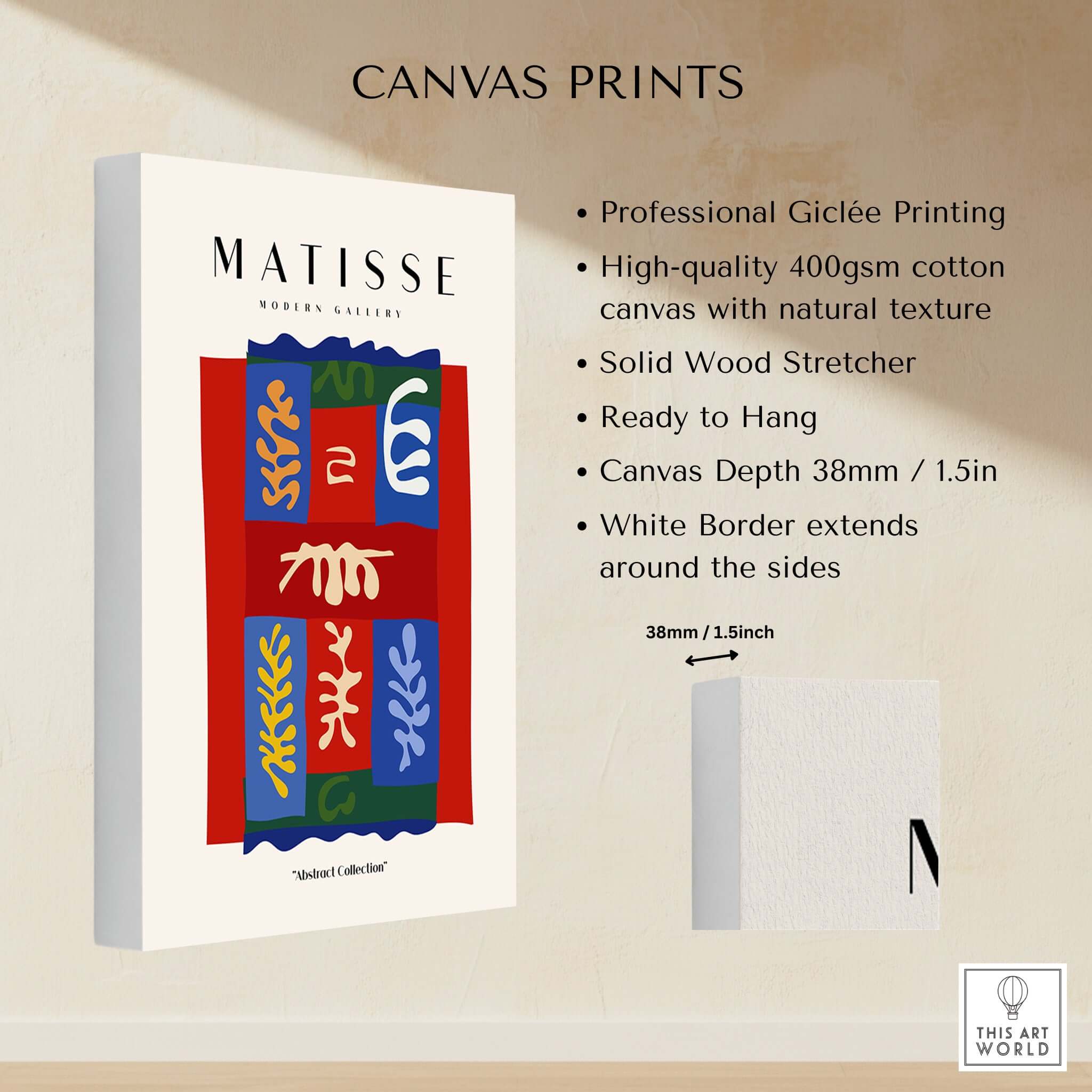 Matisse Art Prints - Patchwork Shapes Composition Poster displayed on high-quality cotton canvas with solid wood stretcher.
