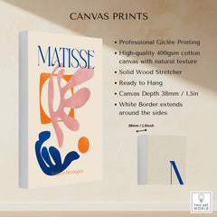 Matisse Papiers Découpés Pink Blue Abstract Art Print on canvas with professional Giclée printing and natural texture.