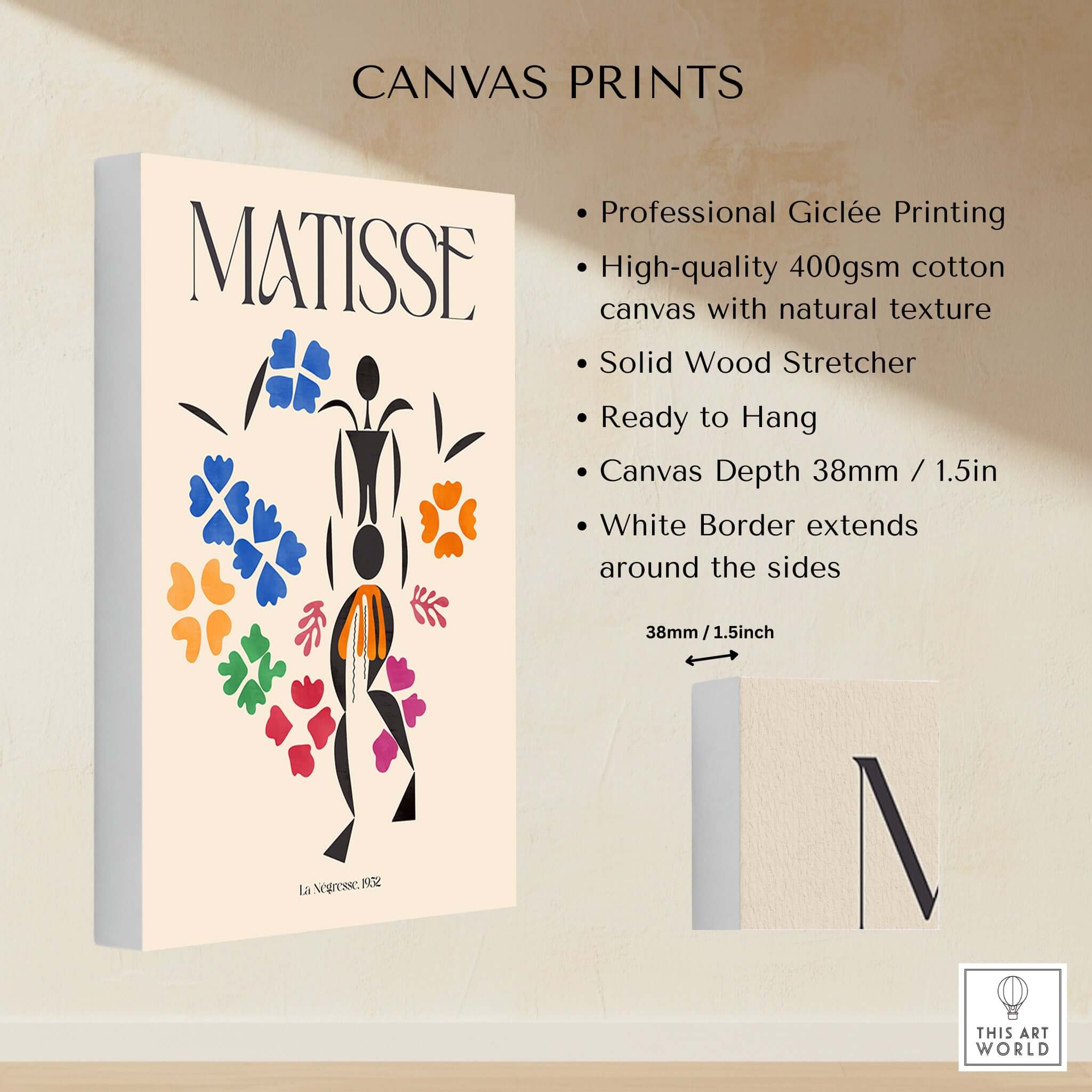 Matisse Art Print - La Négresse 1952 Poster showcasing vibrant colors and abstract figures on canvas.