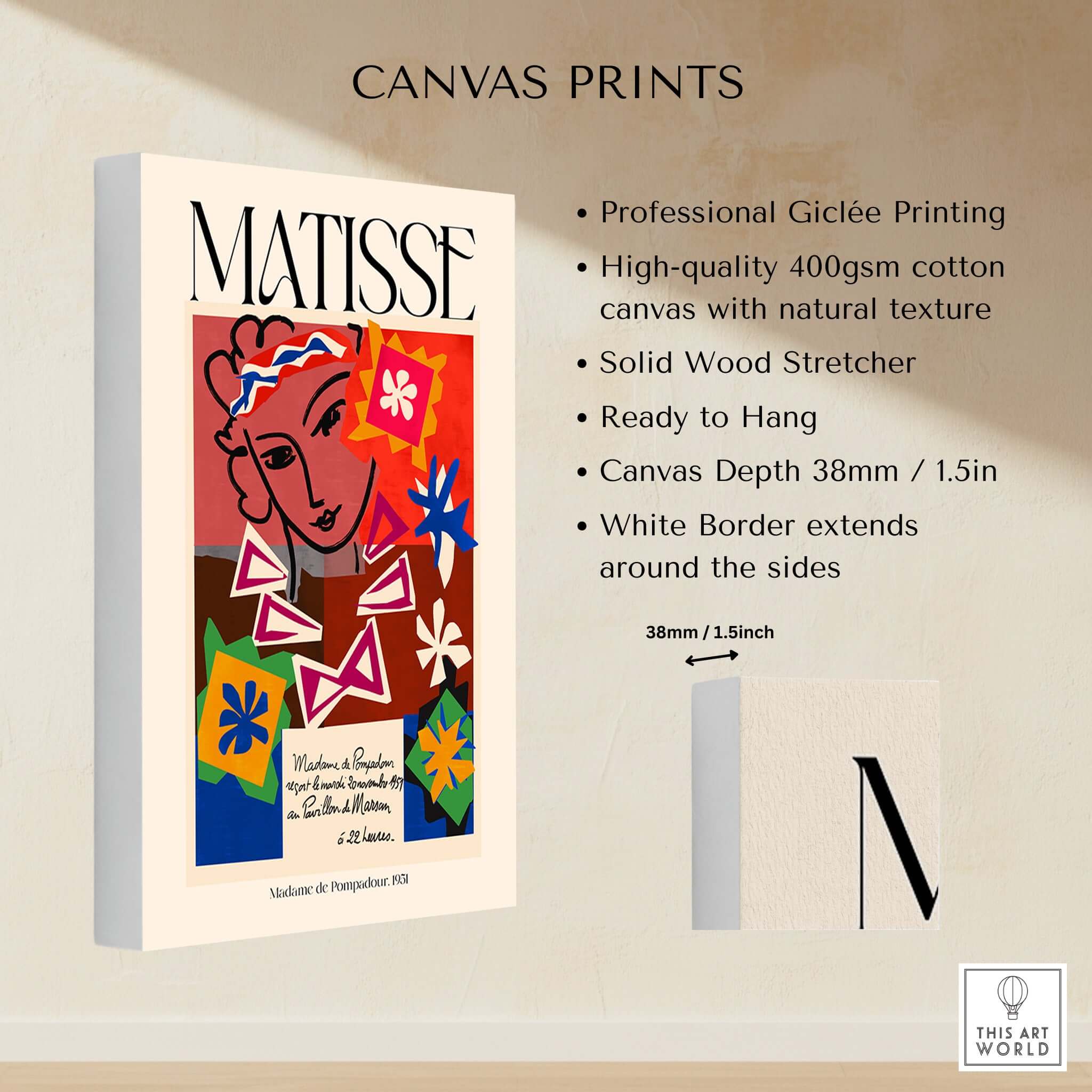 Matisse Art Print Madame de Pompadour 1951 Abstract Collage Poster on canvas with white border and professional printing.