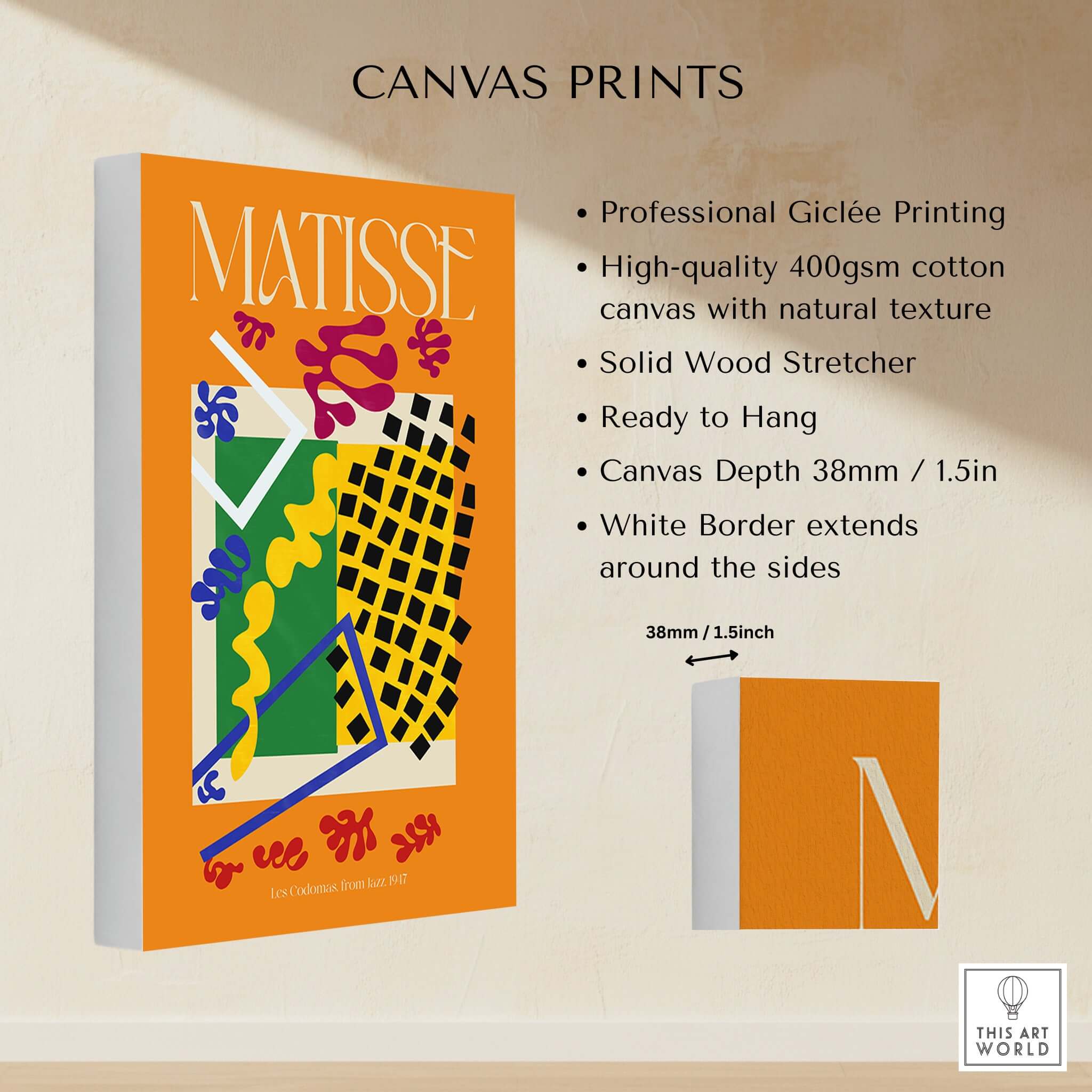 Matisse Art Print - Les Codomas Jazz 1947 Abstract Cut Out Art Poster displayed on a professional Giclée canvas print.