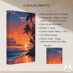 Maui Hawaii Travel Poster | Golden Hour Ocean Sunset Wall Art Print on canvas with professional Giclée printing.