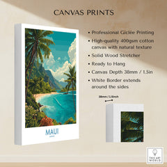 Maui Hawaii Poster | Exotic Island Paradise Shoreline Canvas Print showcasing vibrant shore and lush greenery.