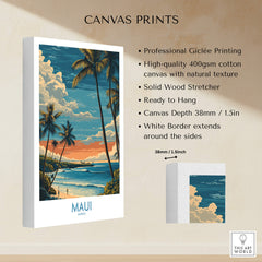 Maui Hawaii Poster | Tropical Twilight Shoreline Canvas Print showcasing professional Giclée printing and natural texture.