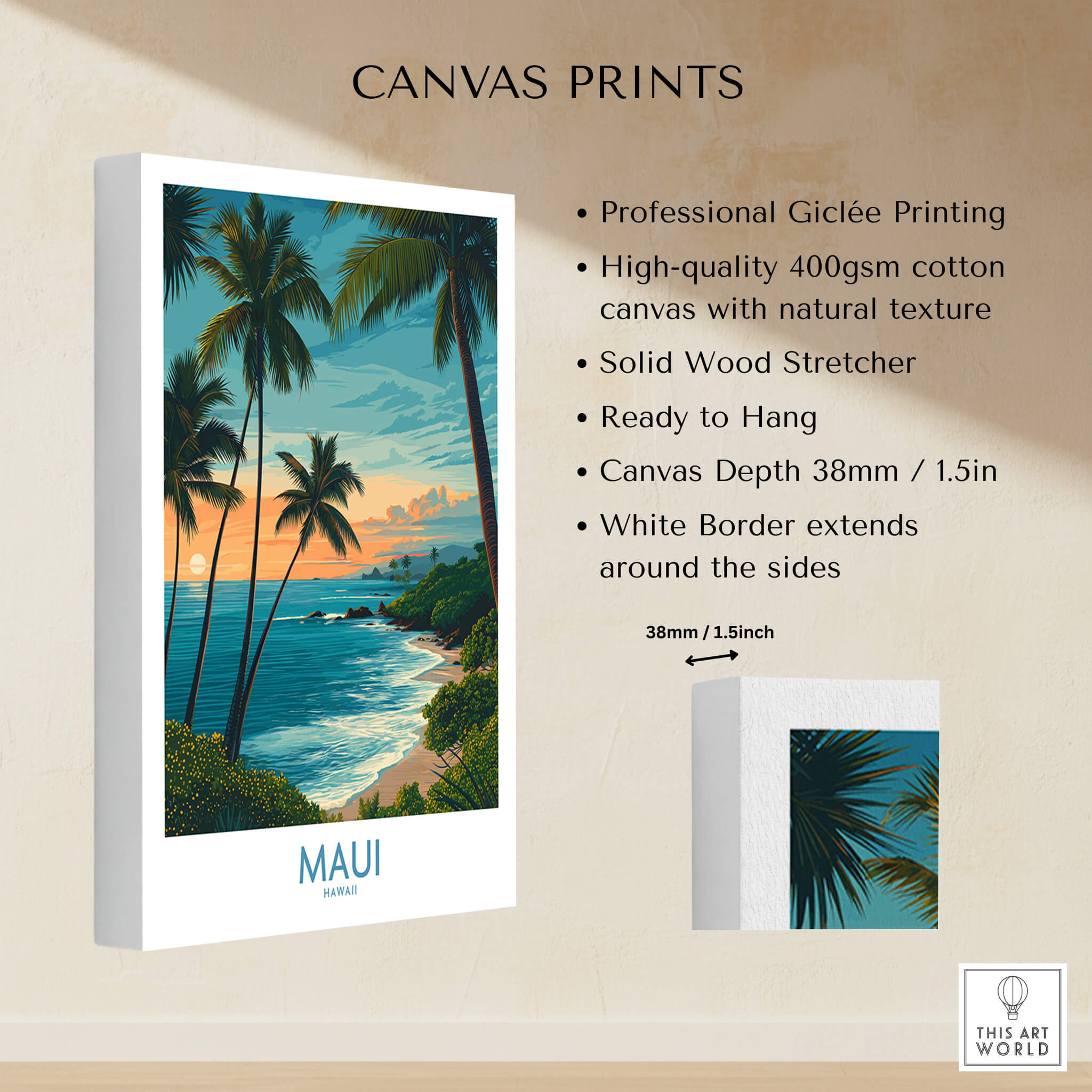 Maui Canvas Print | Hawaii Poster showcasing professional Giclée printing and vibrant Hawaiian landscape.