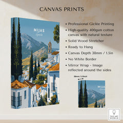 Mijas Spain Wall Art Print | Andalusian White Village Travel Poster - Giclée printing with wood stretcher and no white border.