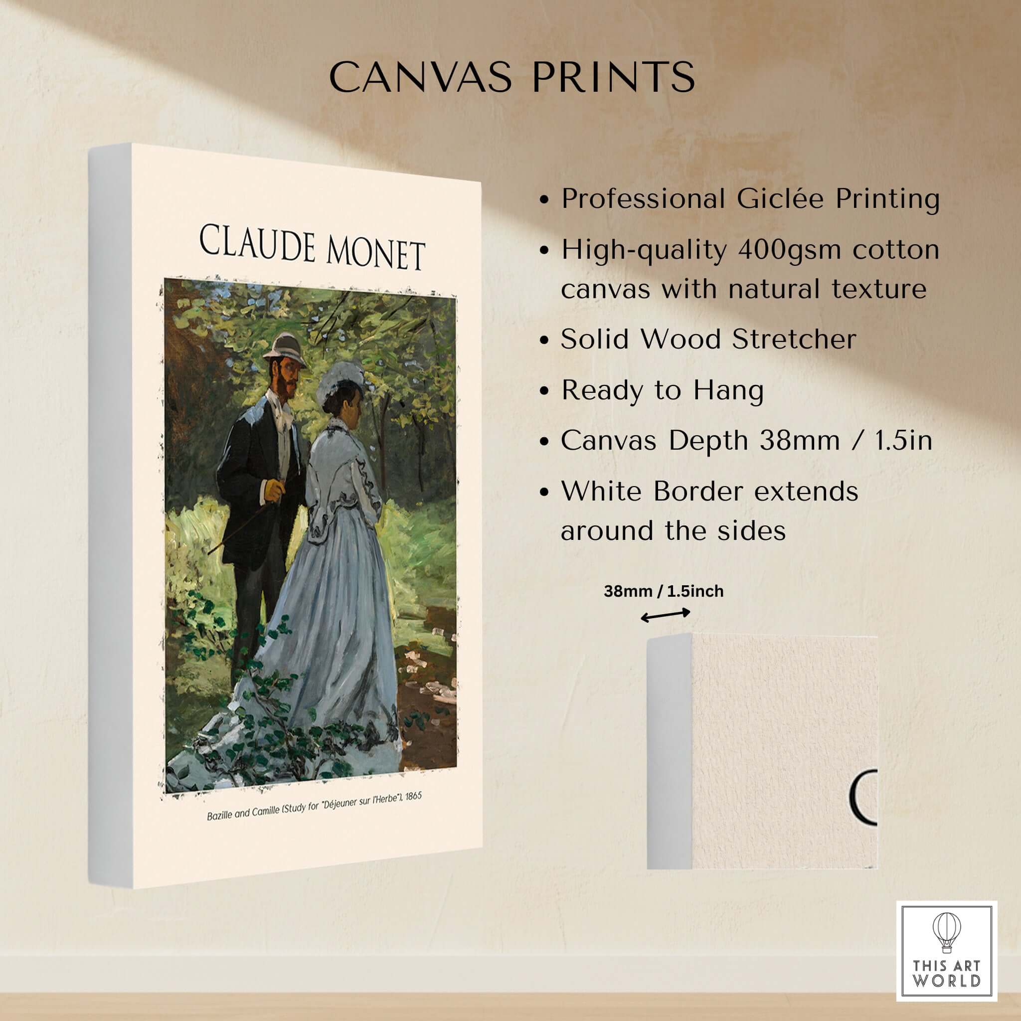 Monet Bazille and Camille Déjeuner sur l Herbe Study Impressionist Poster Art Print displayed on canvas