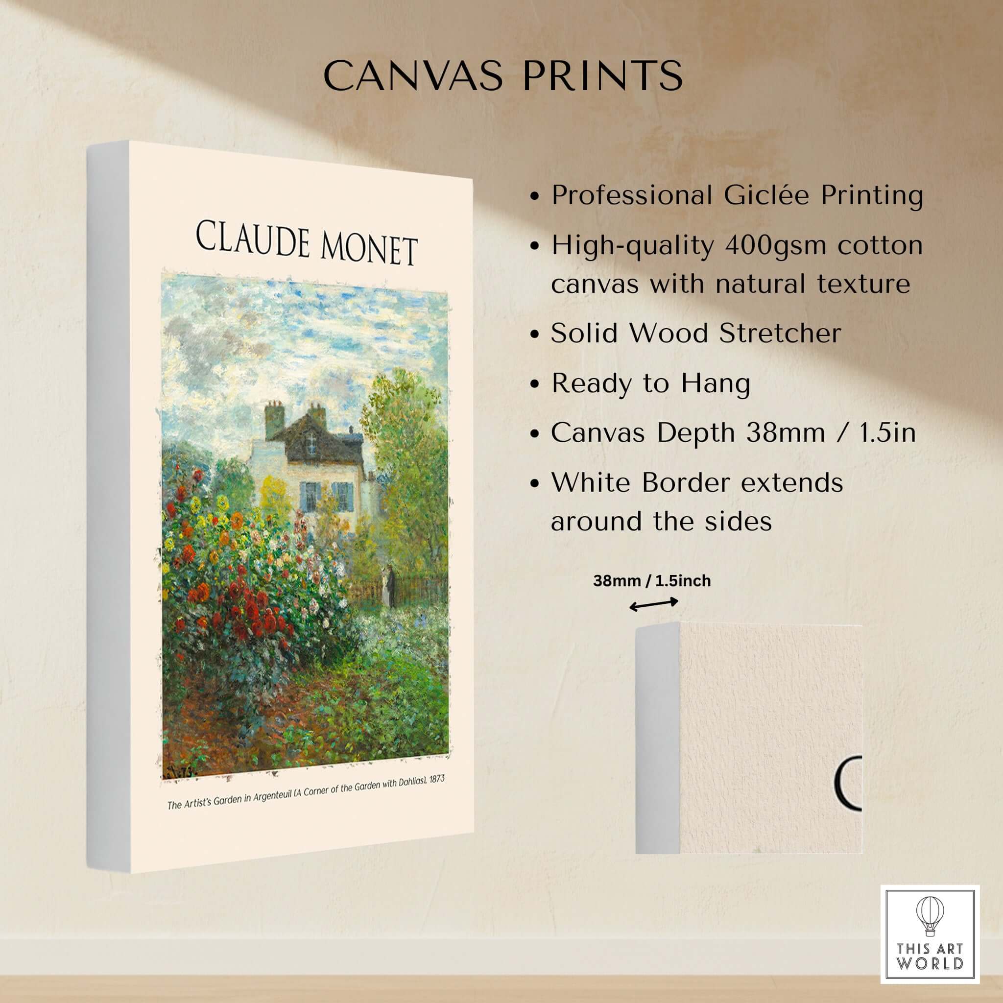 Monet Artists Garden Argenteuil Dahlias Floral Impressionist Poster Art Print displayed on high-quality canvas.