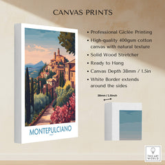 Montepulciano Italy Canvas Print | Italian Sunset Landscape Poster features Giclée printing and solid wood stretcher.