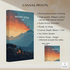Mount Etna Italy canvas wall art print with sunset landscape and village, 1.5 inch depth