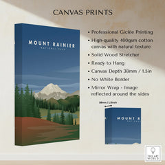 Mount Rainier National Park canvas print with forest landscape, cotton texture, and details