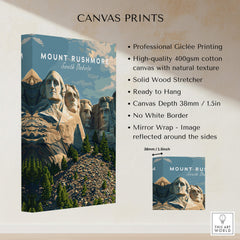 Mount Rushmore Wall Art Print | American Landmark Travel Poster displayed on canvas print with professional giclée printing.