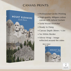 Mount Rushmore Print | National Memorial Wall Art showcasing stunning giclée printed canvas of iconic South Dakota landmark.