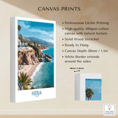 Nerja Spain Poster | Mediterranean Beach Landscape Canvas Print displayed on wall with natural scenery.