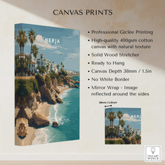 Nerja Spain Wall Art Print | Mediterranean Travel Poster displayed with professional Giclée printing on canvas.