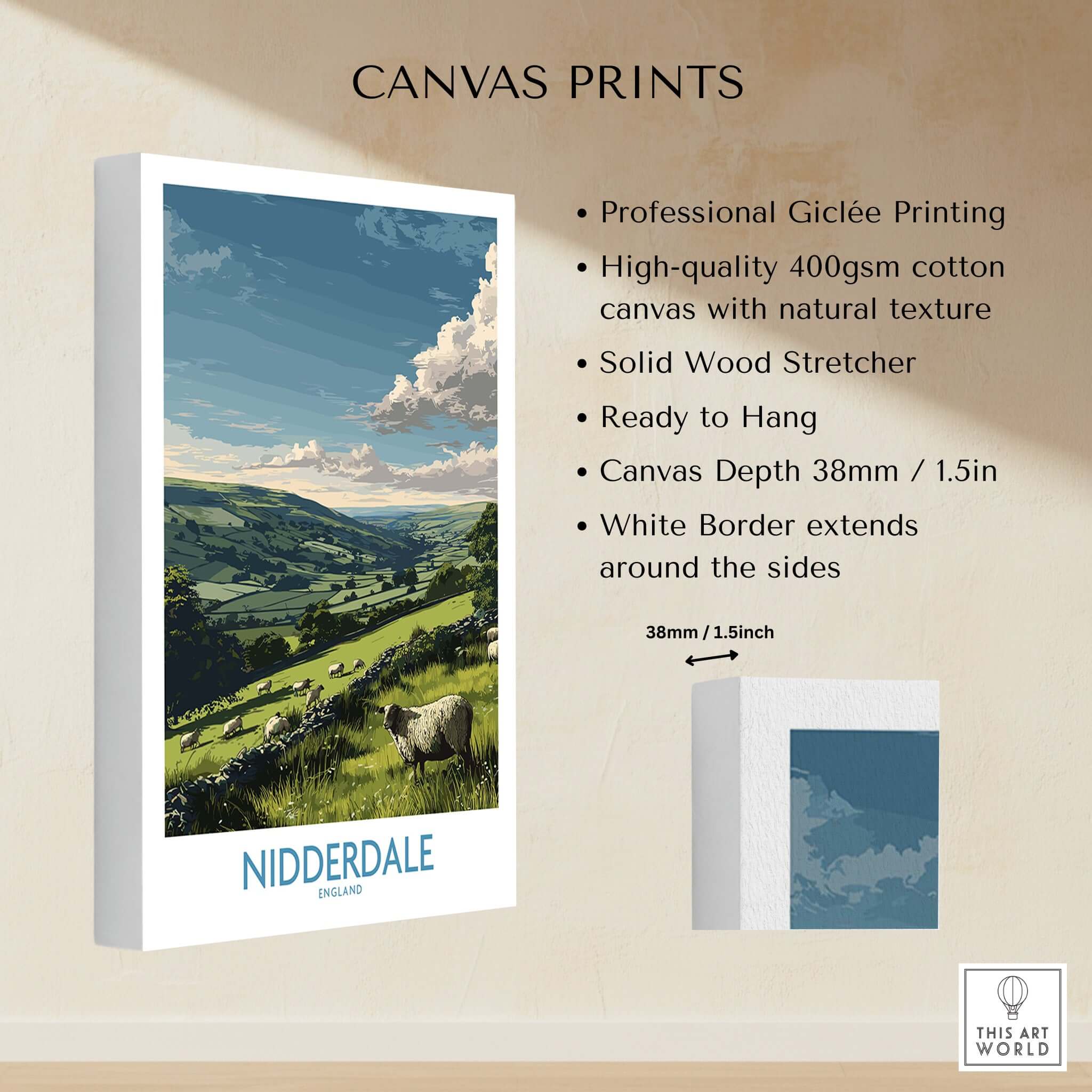 Nidderdale Art Print | Yorkshire Dales Sheep Poster showcasing professional Giclée printing and pastoral landscape.