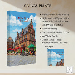 Nijmegen Netherlands canvas print with vibrant cityscape, outdoor café scene, stretched cotton texture
