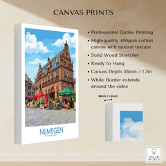 Nijmegen Netherlands city wall art canvas print with colorful historic building, ready to hang