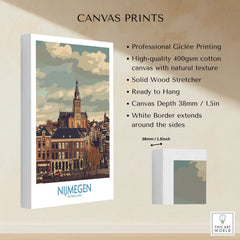 Nijmegen Netherlands skyline wall art canvas print with white border and cityscape illustration.