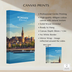 Nijmegen Netherlands skyline wall art canvas print with river view and product details