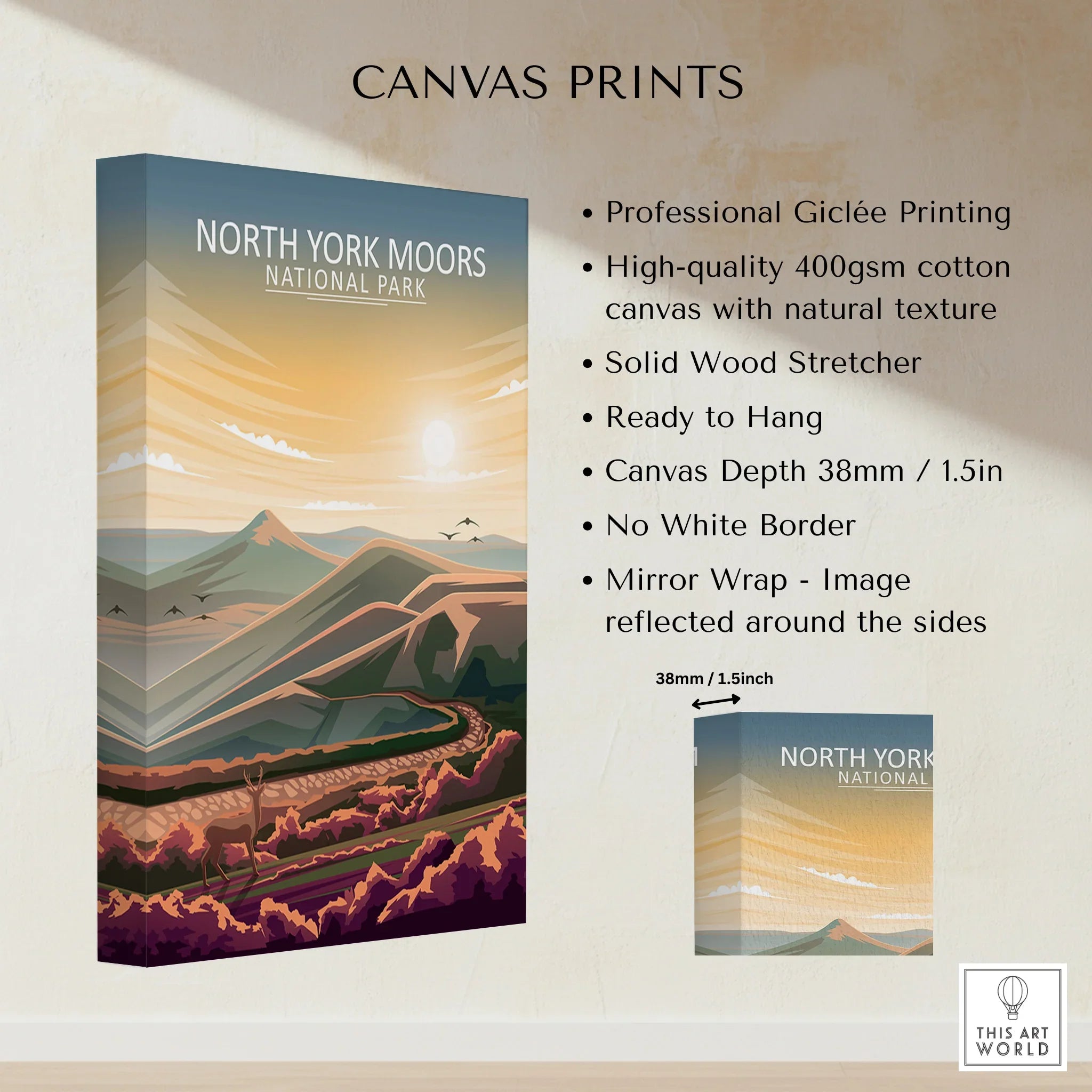 North York Moors National Park canvas print with sunrise and scenic landscape, wall art decor