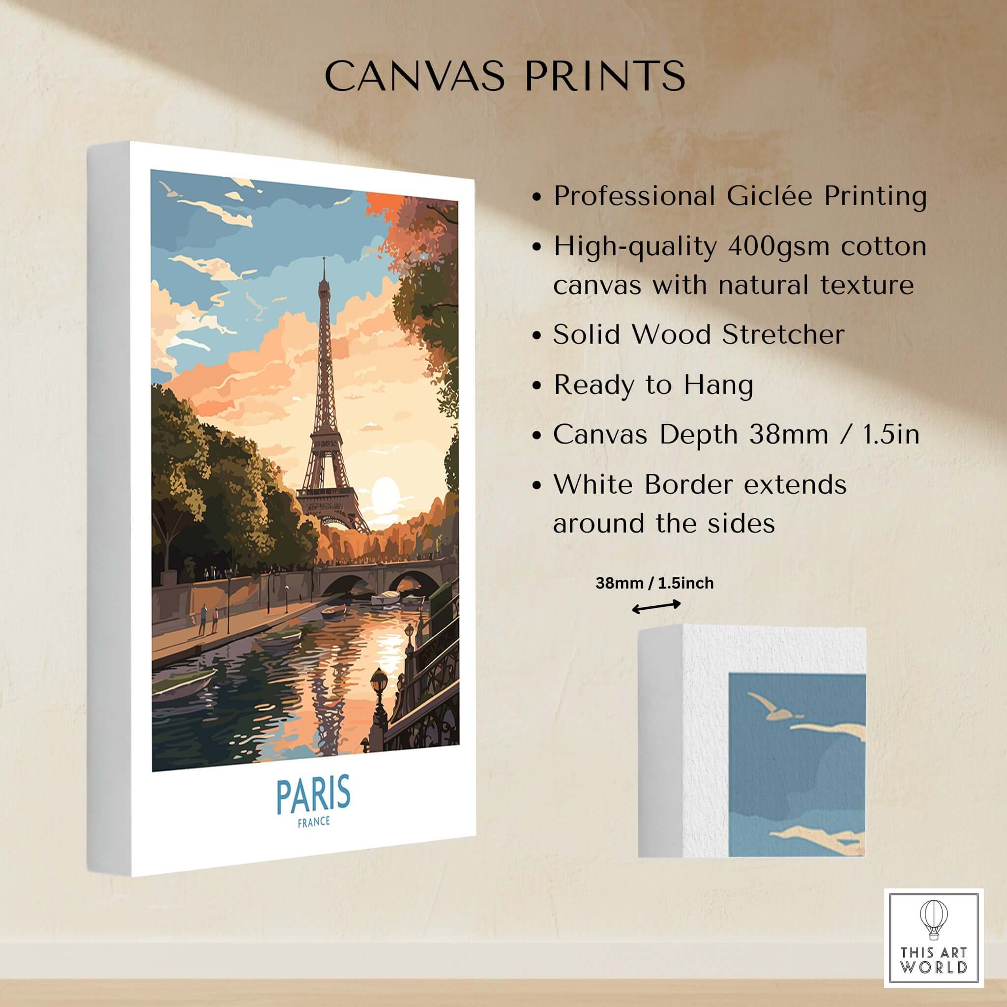 Paris Art Print featuring vibrant sunset and Eiffel Tower, perfect for home decor and Paris enthusiasts.